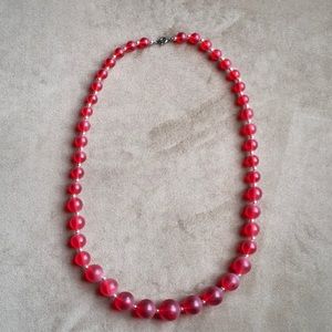 Red Clear Plastic Beaded Necklace